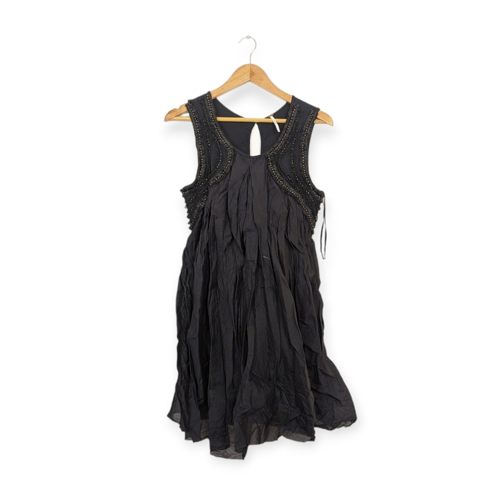 Free People Mini Dress M Black Embellished Party Cocktail Boho Glam